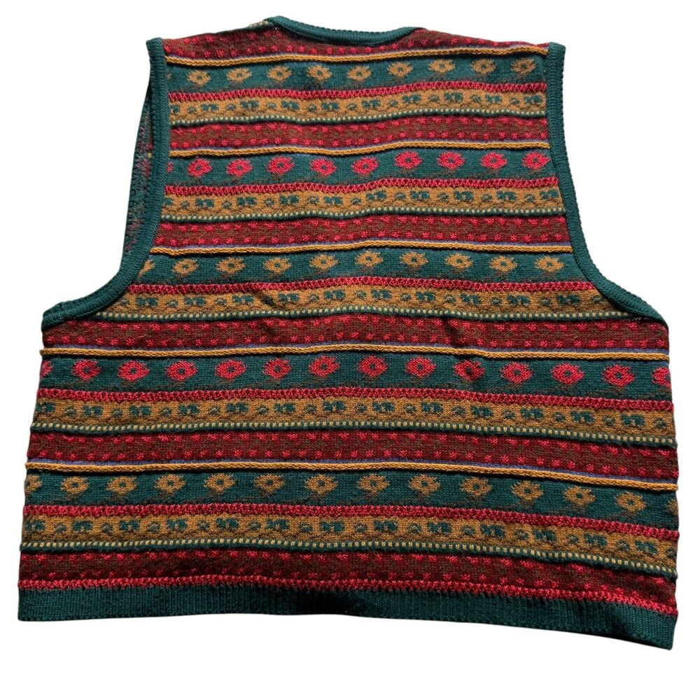 Vintage Lizsport Geometric Knit Button Front Sweater Vest XL Made in USA - Picture 3 of 7